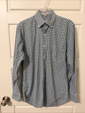 Peter Millar Blue and White Checked Button-Down Shirt